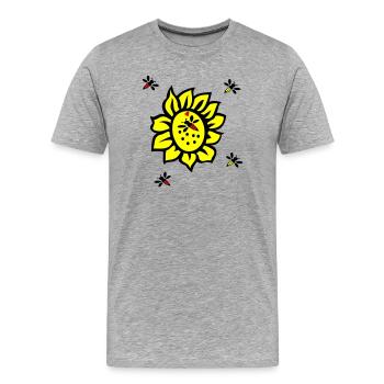 Sonnenblume, Bienen - Männer Premium Bio T-Shirt - Grau meliert - Vorne - Damien (186cm)