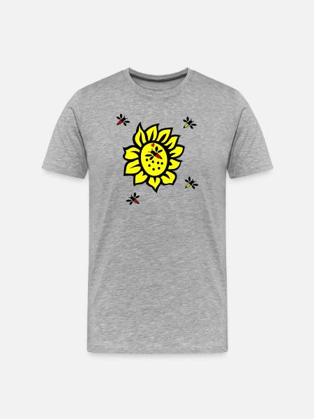 Sonnenblume, Bienen - Männer Premium Bio T-Shirt - Grau meliert
