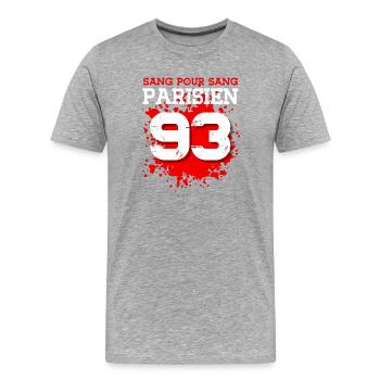Sang Pour Sang Parisien - 93 - T-shirt bio Premium Homme - gris chiné - Devant - Damien (186cm)