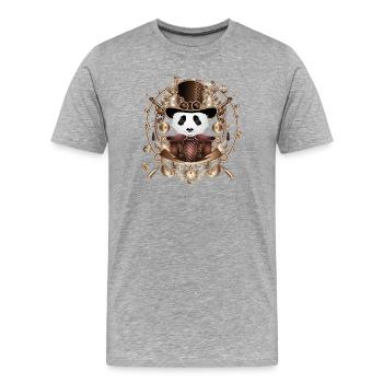 Steampunk Panda with cylinder hat in sepia frame - Men's Premium Organic T-Shirt - heather grey - Front - Damien (186cm)