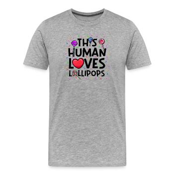 Sweet Tooth Statement Bonbons Bonbons - T-shirt bio Premium Homme - gris chiné - Devant - Damien (186cm)