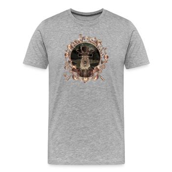 Steampunk deer portrait in antique frame - Men's Premium Organic T-Shirt - heather grey - Front - Damien (186cm)