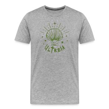 Ultreia, Pilgerweg, Camino de Compostela - Männer Premium Bio T-Shirt - Grau meliert - Vorne - Damien (186cm)