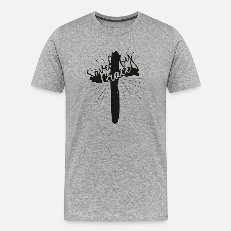 Saved by Grace - Männer Premium Bio T-Shirt - Grau meliert