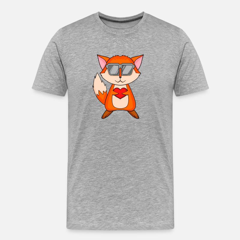 Fuchs mit Sonnenbrille und Herz - Männer Premium Bio T-Shirt - Grau meliert