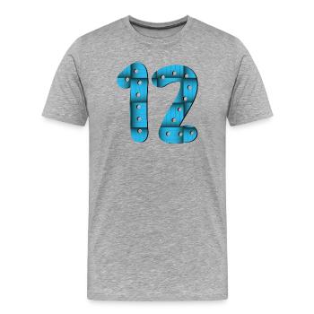 12e anniversaire - Numéro 12 - DOUZE - DOUZE ANS - T-shirt bio Premium Homme - gris chiné - Devant - Damien (186cm)