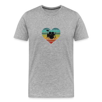 Ich liebe Schlagzeug und Drums Retro Herz - Männer Premium Bio T-Shirt - Grau meliert - Vorne - Damien (186cm)