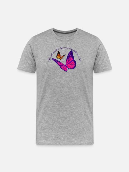 Neon Butterfly Magic - Men's Premium Organic T-Shirt - heather grey