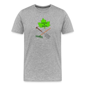 Le jardinier du dimanche - T-shirt bio Premium Homme - gris chiné - Devant - Damien (186cm)