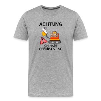 Achtung ich habe Geburtstag - Männer Premium Bio T-Shirt - Grau meliert - Vorne - Damien (186cm)