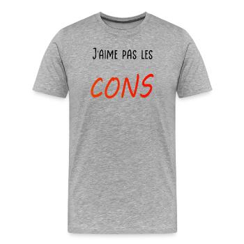 J’aime pas les cons - T-shirt bio Premium Homme - gris chiné - Devant - Damien (186cm)