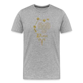 Astrologisches Sternzeichen Widder - Gold - Männer Premium Bio T-Shirt - Grau meliert - Vorne - Damien (186cm)
