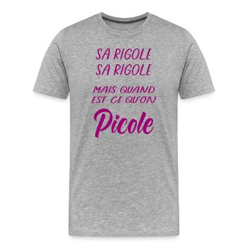 Sa rigole mais quand Picole on - T-shirt bio Premium Homme - gris chiné - Devant - Damien (186cm)