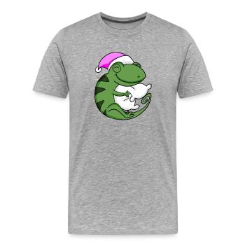 Caméléon avec oreiller et bonnet de couchage - T-shirt bio Premium Homme - gris chiné - Devant - Damien (186cm)