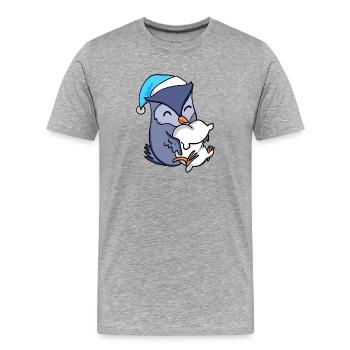 Hibou avec oreiller et bonnet de couchage - T-shirt bio Premium Homme - gris chiné - Devant - Damien (186cm)