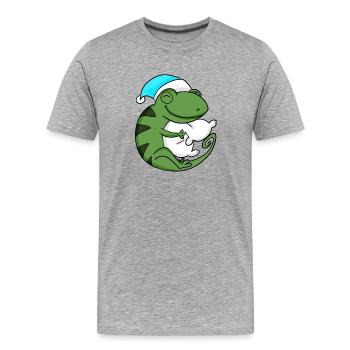 Caméléon avec oreiller et bonnet de couchage - T-shirt bio Premium Homme - gris chiné - Devant - Damien (186cm)