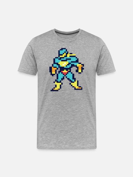 Pixel Art Superheld – Männlicher Held - Männer Premium Bio T-Shirt - Grau meliert
