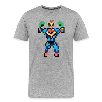 Pixel-Art-Superheld – Starker Mann, der Muskeln zeigt - Männer Premium Bio T-Shirt - Grau meliert - Vorne - Damien (186cm)
