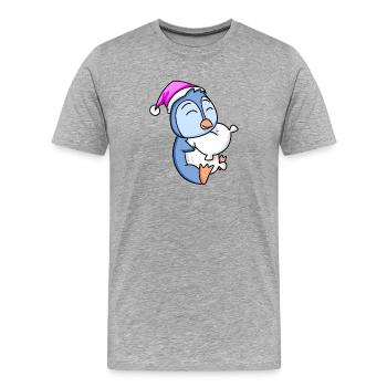 Pinguin mit Kissen - Männer Premium Bio T-Shirt - Grau meliert - Vorne - Damien (186cm)