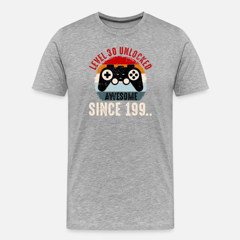 Level 30 Unlocked Retro Controller - Men's Premium Organic T-Shirt - heather grey
