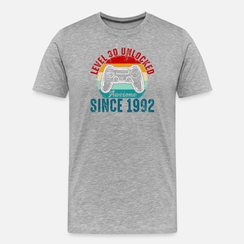 Level 30 Entsperrtes Retro-Controller-Tee - Männer Premium Bio T-Shirt - Grau meliert