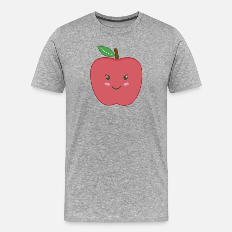 Apfel Kawaii - Männer Premium Bio T-Shirt - Grau meliert
