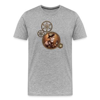 Petit chaton steampunk - T-shirt bio Premium Homme - gris chiné - Devant - Damien (186cm)