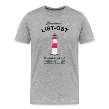 Leuchtturm List - Ost auf Sylt, Zeichnung - Männer Premium Bio T-Shirt - Grau meliert - Vorne - Damien (186cm)