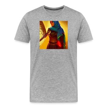 Mutige Schöne Hijab Frau mit Pistole - Männer Premium Bio T-Shirt - Grau meliert - Vorne - Damien (186cm)