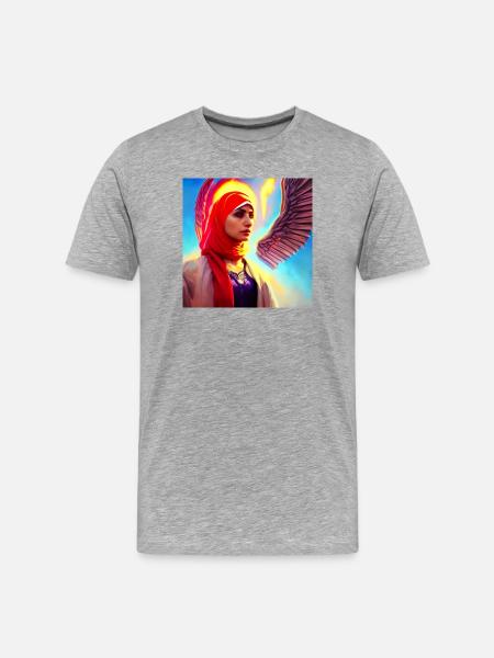 Kopftuch Mädchen mit Engelsflügeln Kunst - Männer Premium Bio T-Shirt - Grau meliert