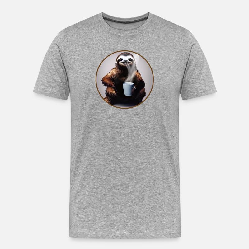 Faultier mit Kaffee - Männer Premium Bio T-Shirt - Grau meliert