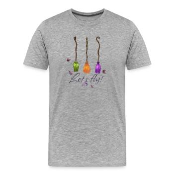 Hexenbesen Let's fly! - Männer Premium Bio T-Shirt - Grau meliert - Vorne - Damien (186cm)