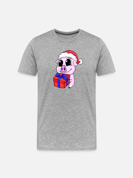 Cute pig with gift - Christmas - Men's Premium Organic T-Shirt - heather grey
