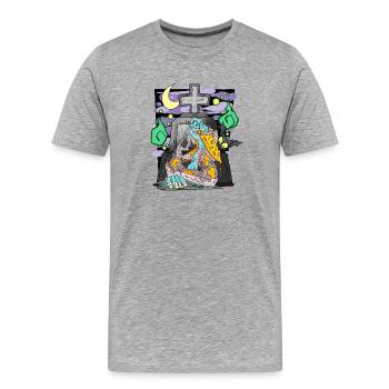 Zombie Grabstein Pizza lustig - Männer Premium Bio T-Shirt - Grau meliert - Vorne - Damien (186cm)