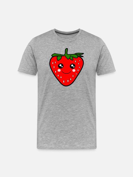 Fraise Kawaii - T-shirt bio Premium Homme - gris chiné