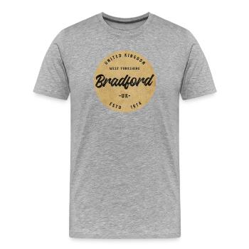 Bradford UK Vintage Rundlogo 1974 - Männer Premium Bio T-Shirt - Grau meliert - Vorne - Damien (186cm)