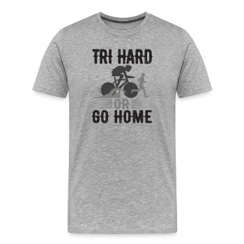 Tri Hard ou Go Home Triathlon - T-shirt bio Premium Homme - gris chiné - Devant - Damien (186cm)