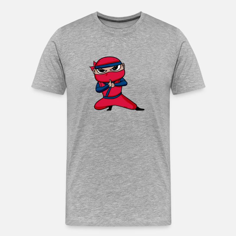 Ninja Rot - Männer Premium Bio T-Shirt - Grau meliert