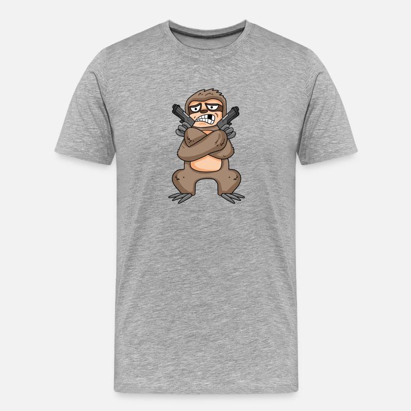 Faultier mit Pistole - Männer Premium Bio T-Shirt - Grau meliert