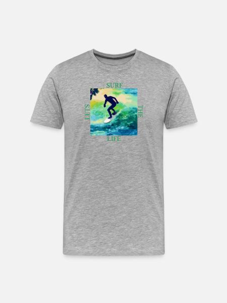 Surfer auf Farbwellen - Männer Premium Bio T-Shirt - Grau meliert