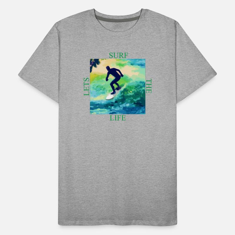 Surfeurs sur des vagues colorées T-shirt bio Premium Homme
