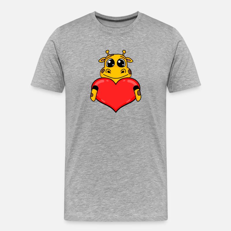 Giraffe mit Herz - Liebe Romantisch - Männer Premium Bio T-Shirt - Grau meliert