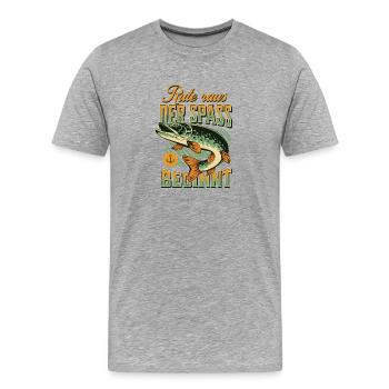 Rute raus Der Spaß beginnt Fischmotiv - Männer Premium Bio T-Shirt - Grau meliert - Vorne - Damien (186cm)