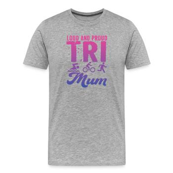 Loud and proud Tri Mum triathlete - Men's Premium Organic T-Shirt - heather grey - Front - Damien (186cm)