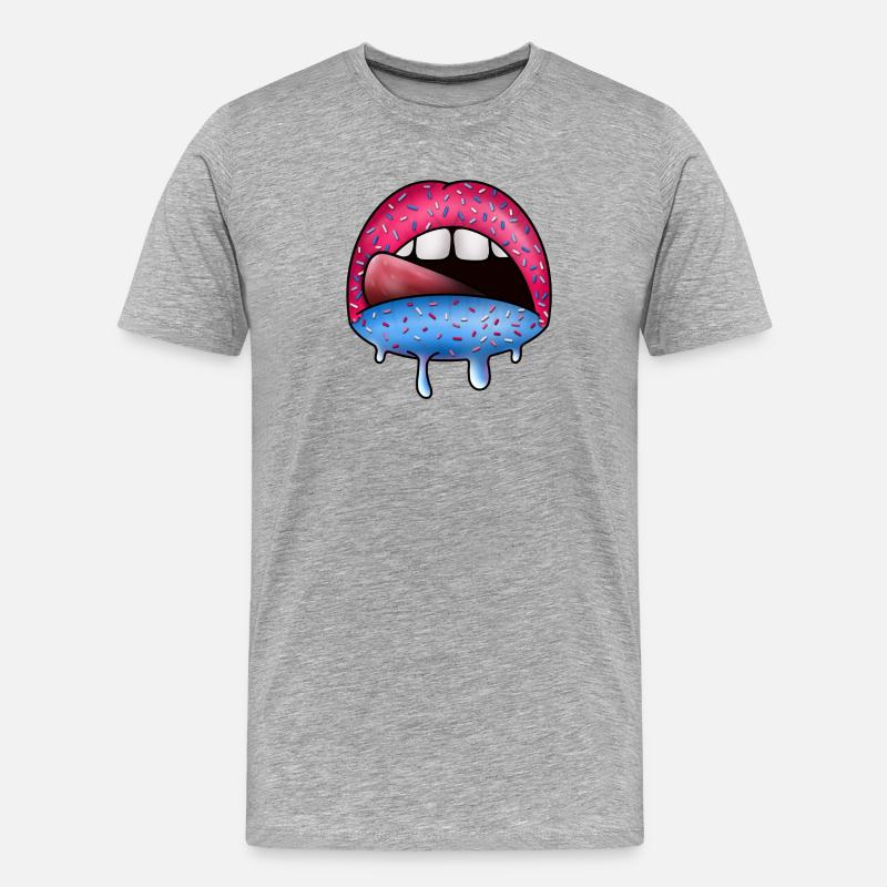 Zuckerlippen Neon Tropfkunst - Männer Premium Bio T-Shirt - Grau meliert