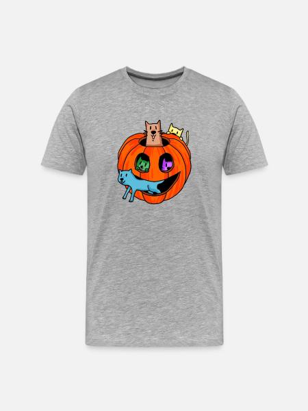 Halloween pumpkin with cats - Men's Premium Organic T-Shirt - heather grey