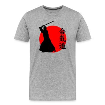Aikido - Männer Premium Bio T-Shirt - Grau meliert - Vorne - Damien (186cm)