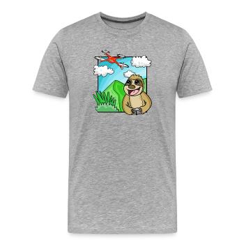 Faultier mit Quadcopter - Drohne Motiv - Männer Premium Bio T-Shirt - Grau meliert - Vorne - Damien (186cm)