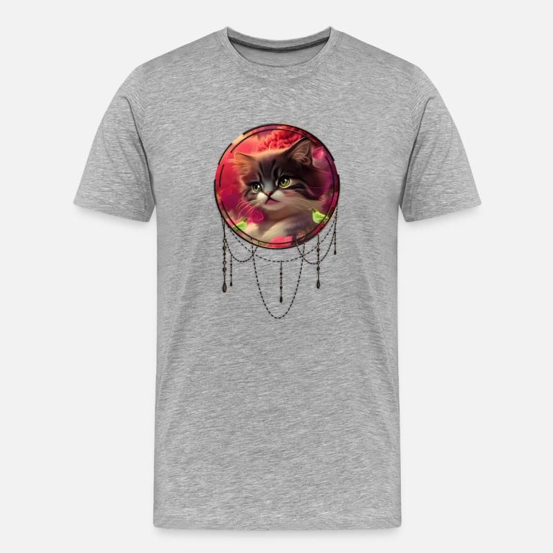 Süßes Kätzchen mit Vögeln - Männer Premium Bio T-Shirt - Grau meliert