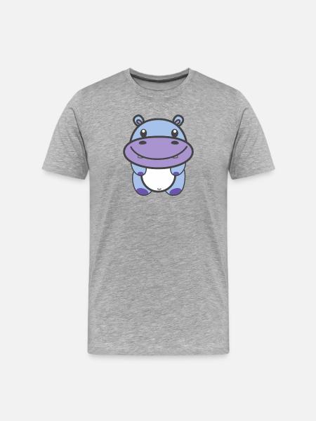 Sød flodhest Kawaii - Herre Premium T-shirt økologisk - grå meleret